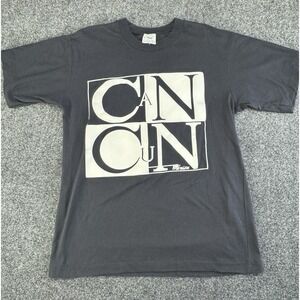 Vintage 90s Cancun Mexico Graphic T-Shirt Black Tourist Tee Large